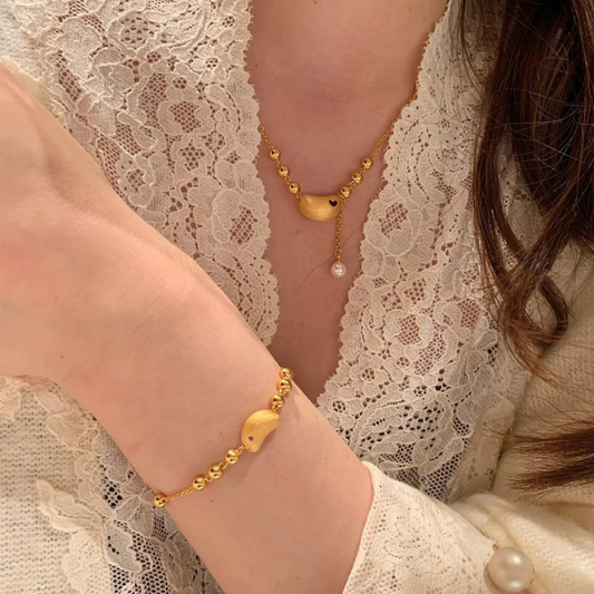 Gold-Plated 925 Silver| Cashew Jewelry Set (Bracelet+Necklace)