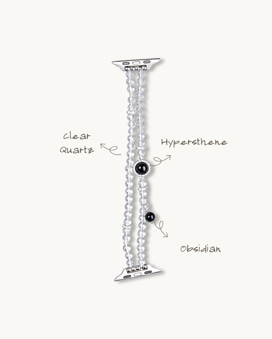 Clear Guardian, Obsidian & Clear Quartz Watch Band, Shield Your Energy