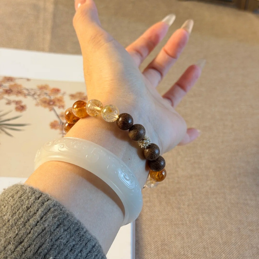 Herbal Incense Bracelet|"Golden Abundance", Yellow Aura Quartz & Citrine, Various Herbal Recipes Available