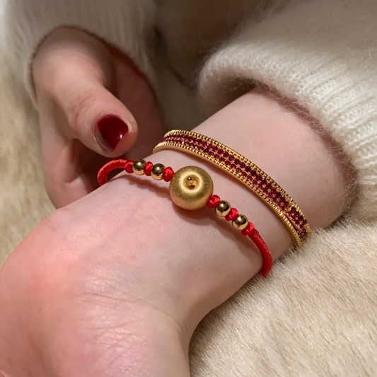 Gold-Plated 925 Silver|Peace Apple Red String Bracelet