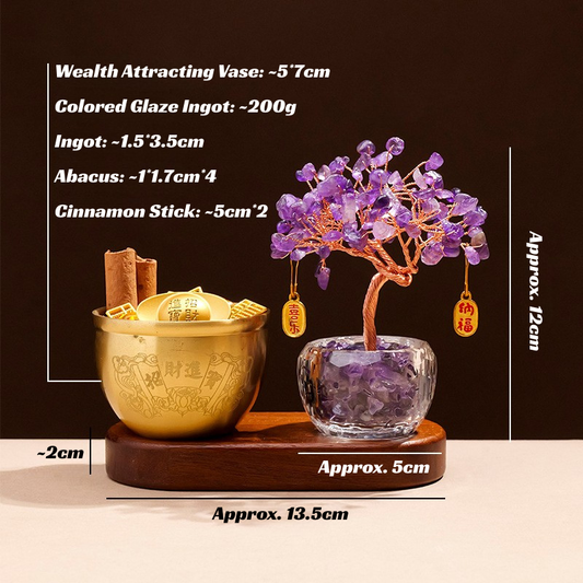 Amethyst Feng Shui Tree & Wealth Treasure Jar Set - Wisdom & Calculated Abundance