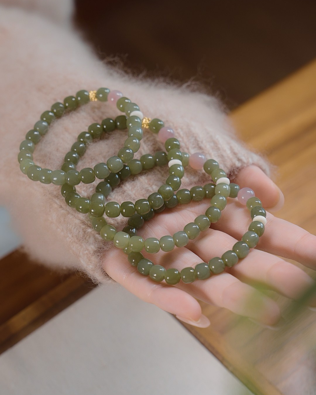 Hetian Jade Bracelet – Verdant Blush, Sacred Protection