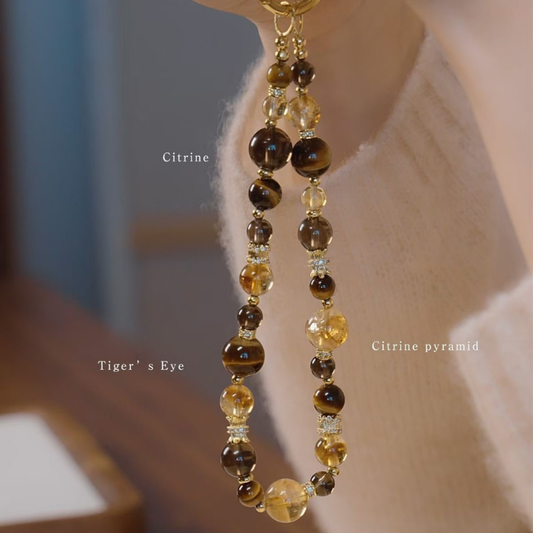 Phone Strap | Golden Fortune – Yellow Tiger Eye & Yellow Quartz for Wealth & Confidence