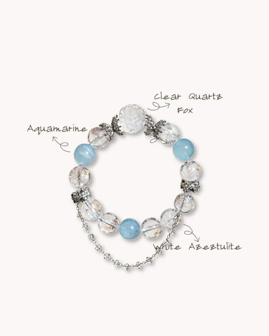Snow Mountain, White Azeztulite & Aquamarine Bracelet, Release Stress