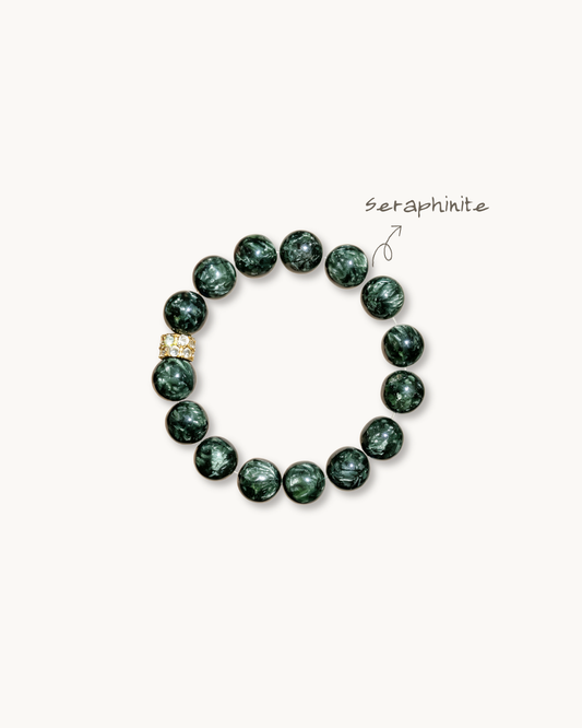 Lucky Bloom, Green Serpentine Bracelet, Clear Negativity