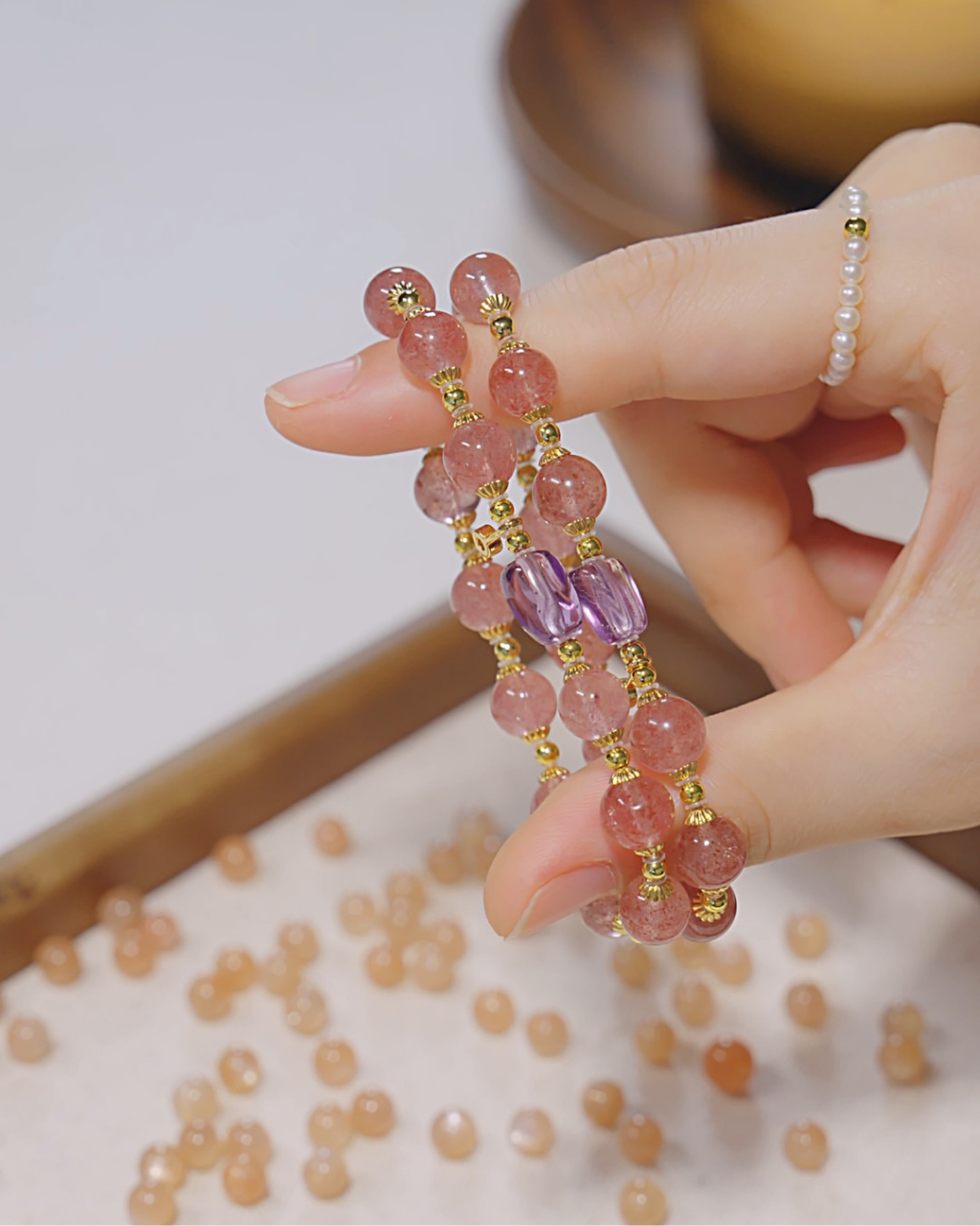 Rose Garden, Strawberry Quartz Bracelet, Bring Love Closer