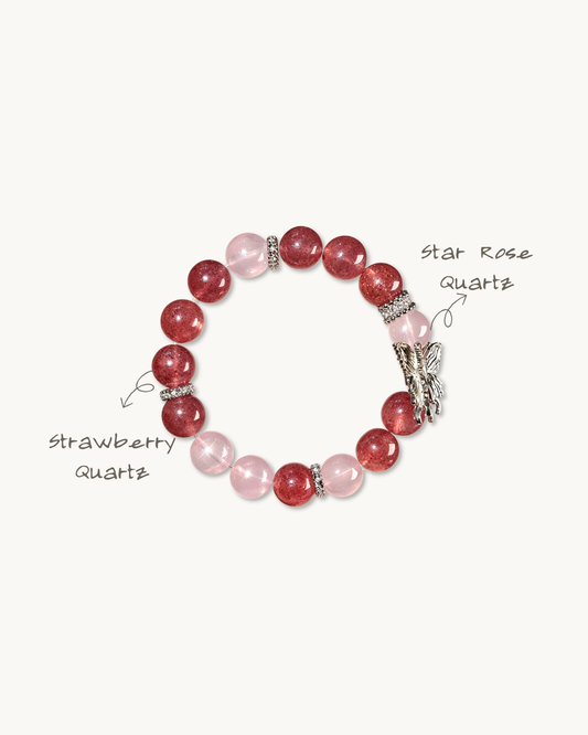 Pink Silver, Strawberry & Rose Quartz Bracelet, Boost Your Charm