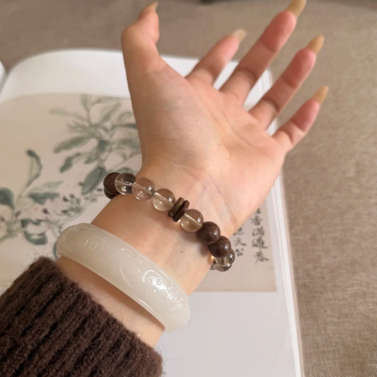 Herbal Incense Bracelet|"Green Abundance", Green Phantom Quartz & Sandalwood, Various Herbal Recipes Available