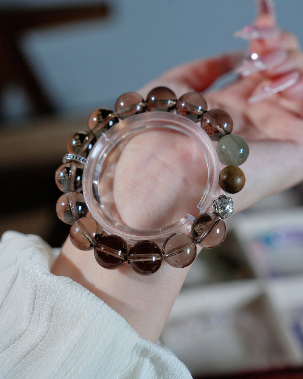 Misty Grove, Smoky Quartz & Sandalwood Bracelet, Soothe Your Stress