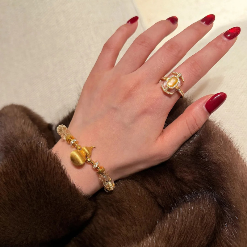 Gold-Plated 925 Silver|Citrine Gourd Bracelet – Wealth & Blessing