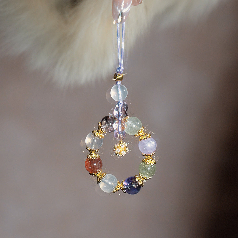 Charm Pendant|"Smooth Sailing", Amethyst & Strawberry Quartz, Gain Wisdom & Boost Good Connections