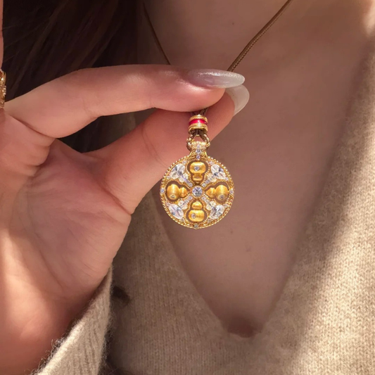 Gold-Plated 925 Silver|8-Direction Wealth Gourd Compass - Diamond “Fu” Pendant for Money & Opportunities