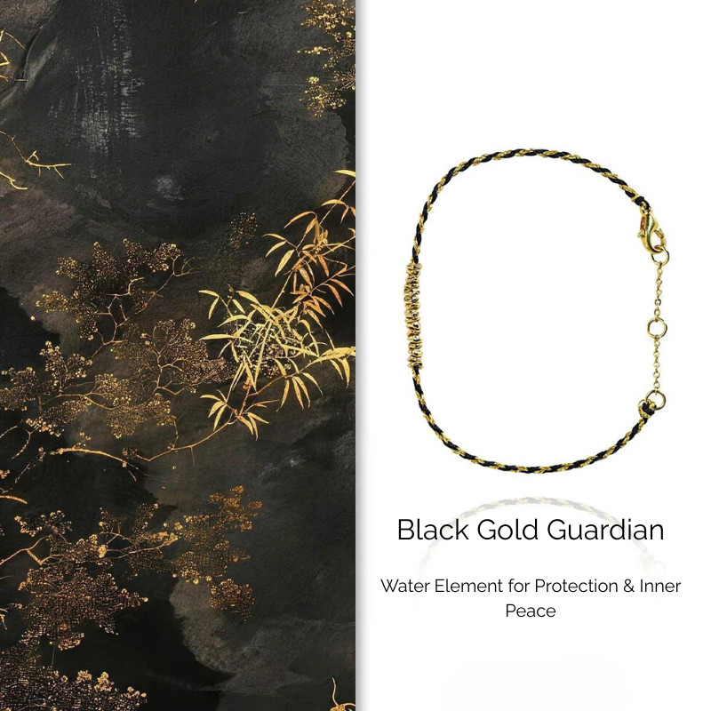 Bracelet | Five Elements Cord – Black Gold Guardian —— Water Element for Protection & Inner Peace