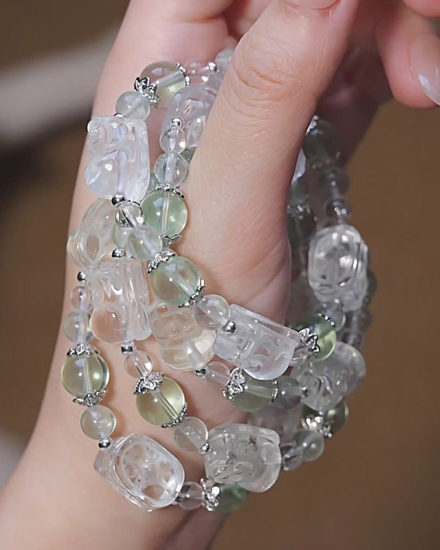 Fortune Compass, Fluorite & Clear Quartz Pixiu Bracelet, Attract Wealth