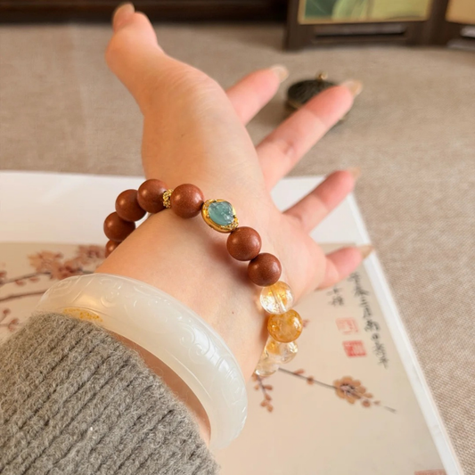 Herbal Incense Bracelet|"Golden & Blue Harmony", Citrine, Yellow Phantom & Buddha Ornament, Various Herbal Recipes Available