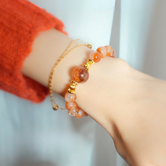 Bracelet|Scarlet Rose Quartz Red Moss Agate for Career Wealth & Nine Purple Fire Luck