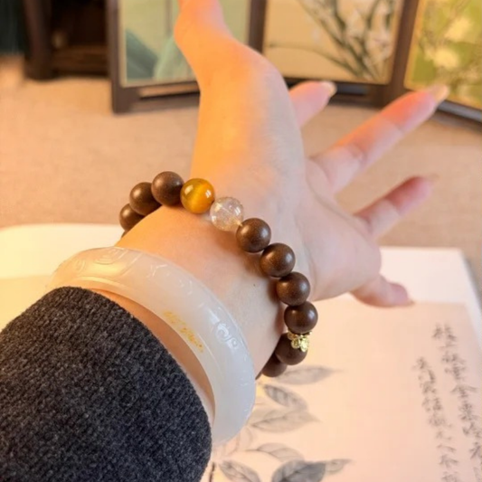 Herbal Incense Bracelet|"Wealth & Fortune", Citrine, Tiger's Eye & Lucky Charm, Various Herbal Recipes Available