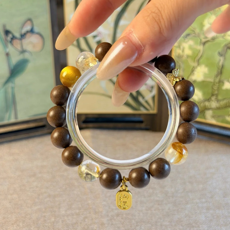 Herbal Incense Bracelet|"Wealth & Fortune", Citrine, Tiger's Eye & Lucky Charm, Various Herbal Recipes Available