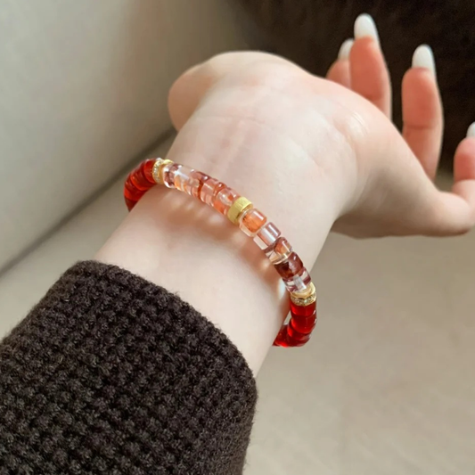 Gold-Plated 925 Silver|Tablet Bead Red Agate Bracelet