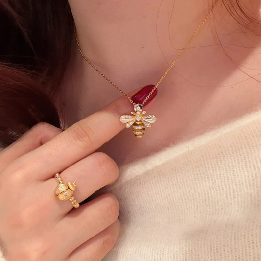 Gold-Plated 925 Silver|Bee Jewelry Set – Triple Fortune Blessings