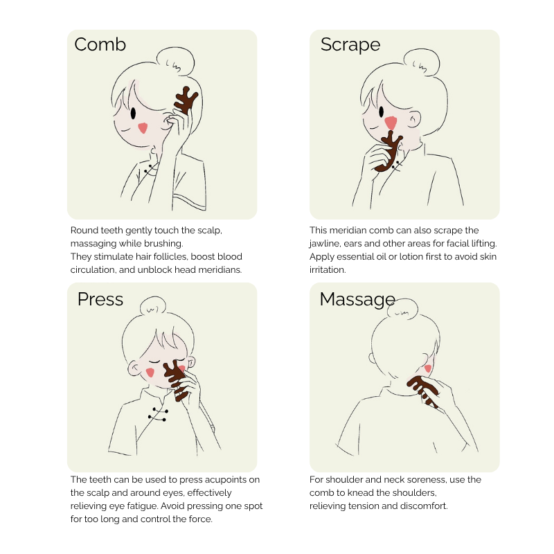 Acupressure Comb | Triangle Bird - Natural Golden Sandalwood Multi-Functional Tool for Acupoint & Meridian Massage