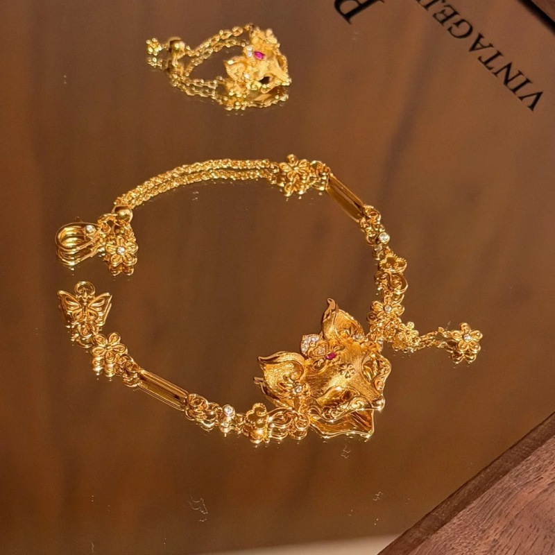 Gold-Plated 925 Silver|Nine-Tailed Fox Bracelet - Talisman of Charm, Wisdom & Mysterious Blessings