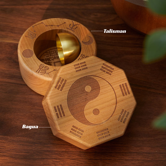 Bagua Peach Wood & Brass Talisman Door Chime | Feng Shui Protection & Energy Harmony