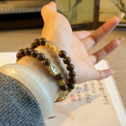 Double-wrap Herbal Incense Bracelet|"Prosperity Blessing", Citrine & Tiger's Eye, Various Herbal Recipes Available