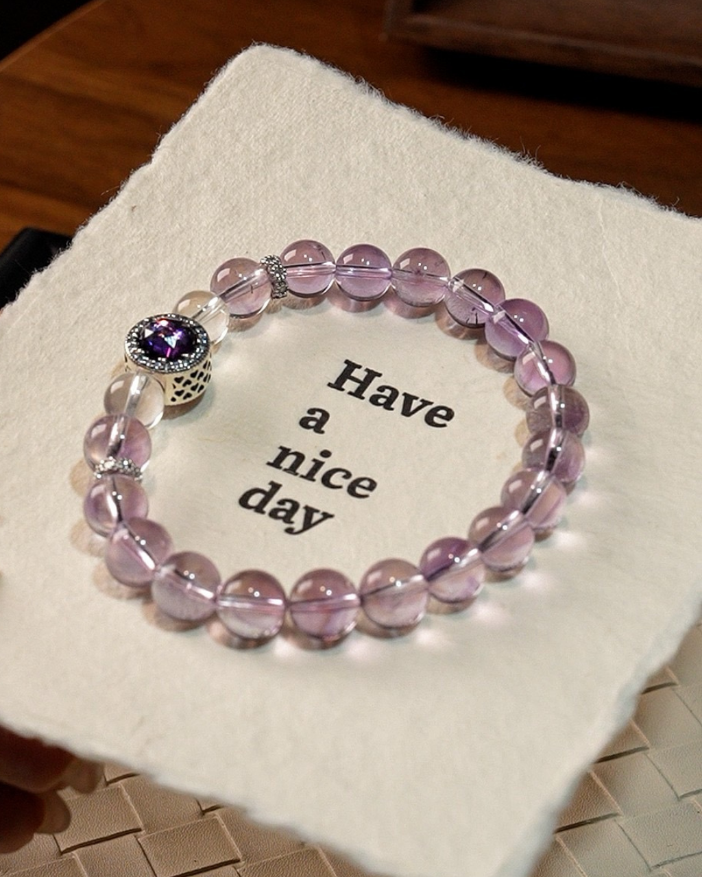 Icy Grape, Brazilian Amethyst & Clear Quartz Bracelet, Support Your Studies