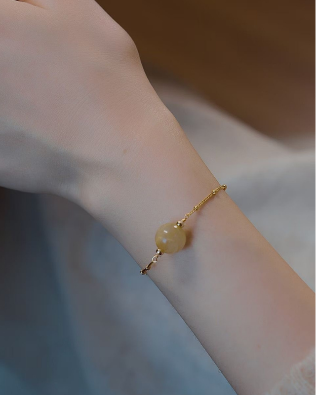 Wish Pearl, Golden Rutilated Chain Bracelet, Wealth