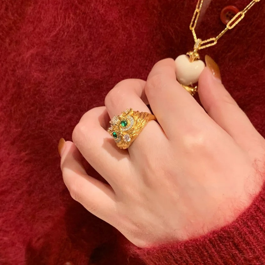 Gold-Plated 925 Silver| Silver Owl Ring