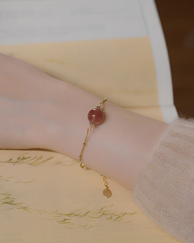 Wish Pearl, Strawberry Quartz Chain Bracelet, Love
