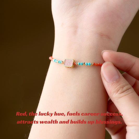 Nanhong Beads & Five Mantras Bracelet - Tibetan Buddhist Protection & Blessings
