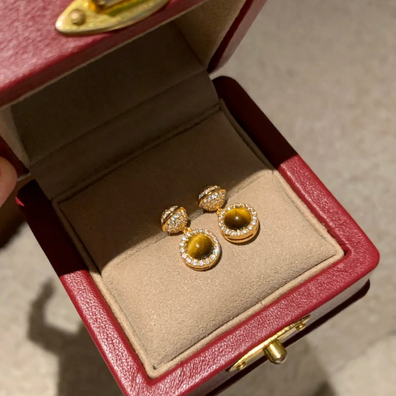 Gold-Plated 925 Silver|Tiger's Eye Earrings