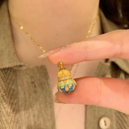 Gold-Plated 925 Silver|Enamel Color Gourd Necklace