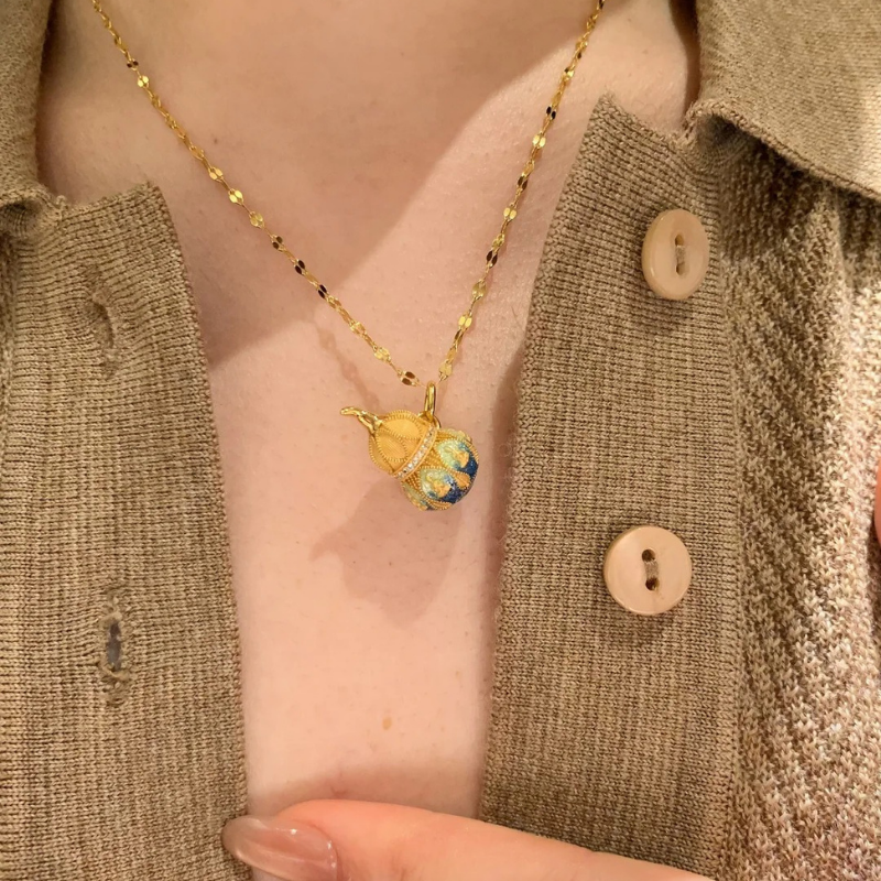 Gold-Plated 925 Silver|Enamel Color Gourd Necklace