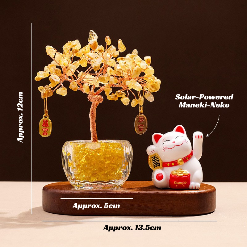 Citrine Feng Shui Tree & Lucky Cat Set - Wealth & Abundance