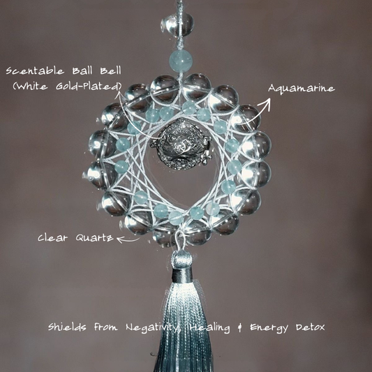 Charm Pendant|Clear Quartz & Aquamarine, Guard Blessing & Keep Peaceful Mind