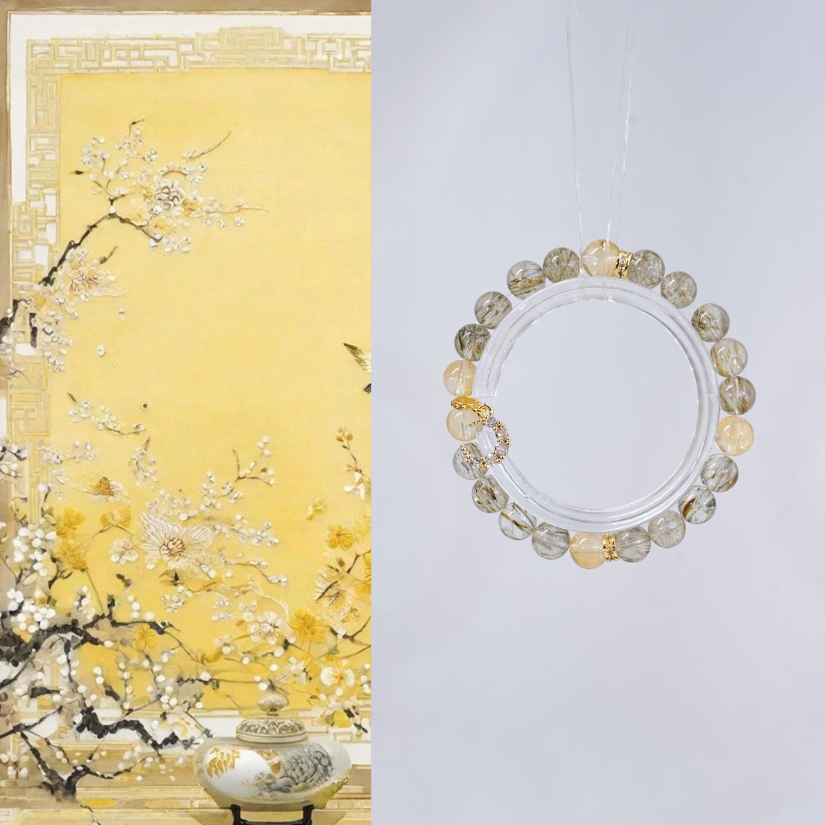 Bracelet|"Glory and Splendor" Green Tourmalinated Quartz & Golden Aura Quartz for Wealth & Vitality