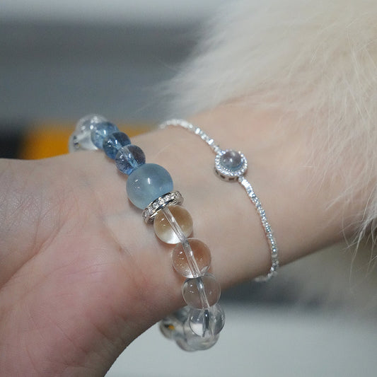 Bracelet|"Clear Unstained Mountain" Clear Quartz & Aquamarine for Purification & Clarity