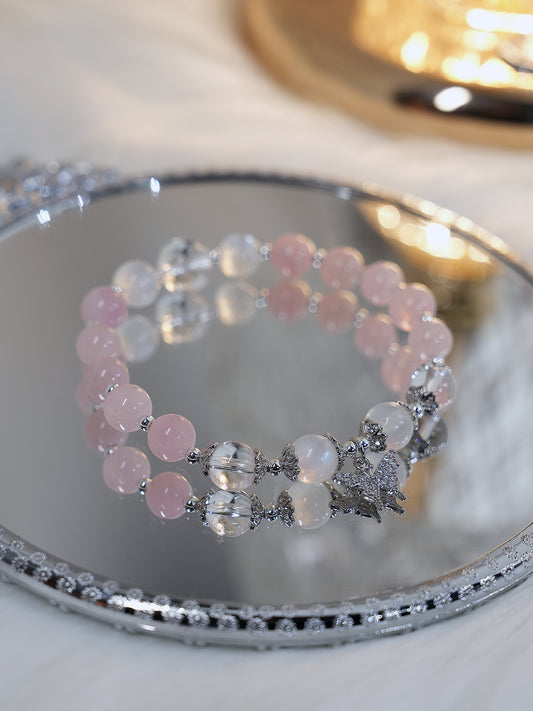 Bracelet|"Cherry Blossom Butterfly" Moonstone & Clear Quartz for Insight & Clarity