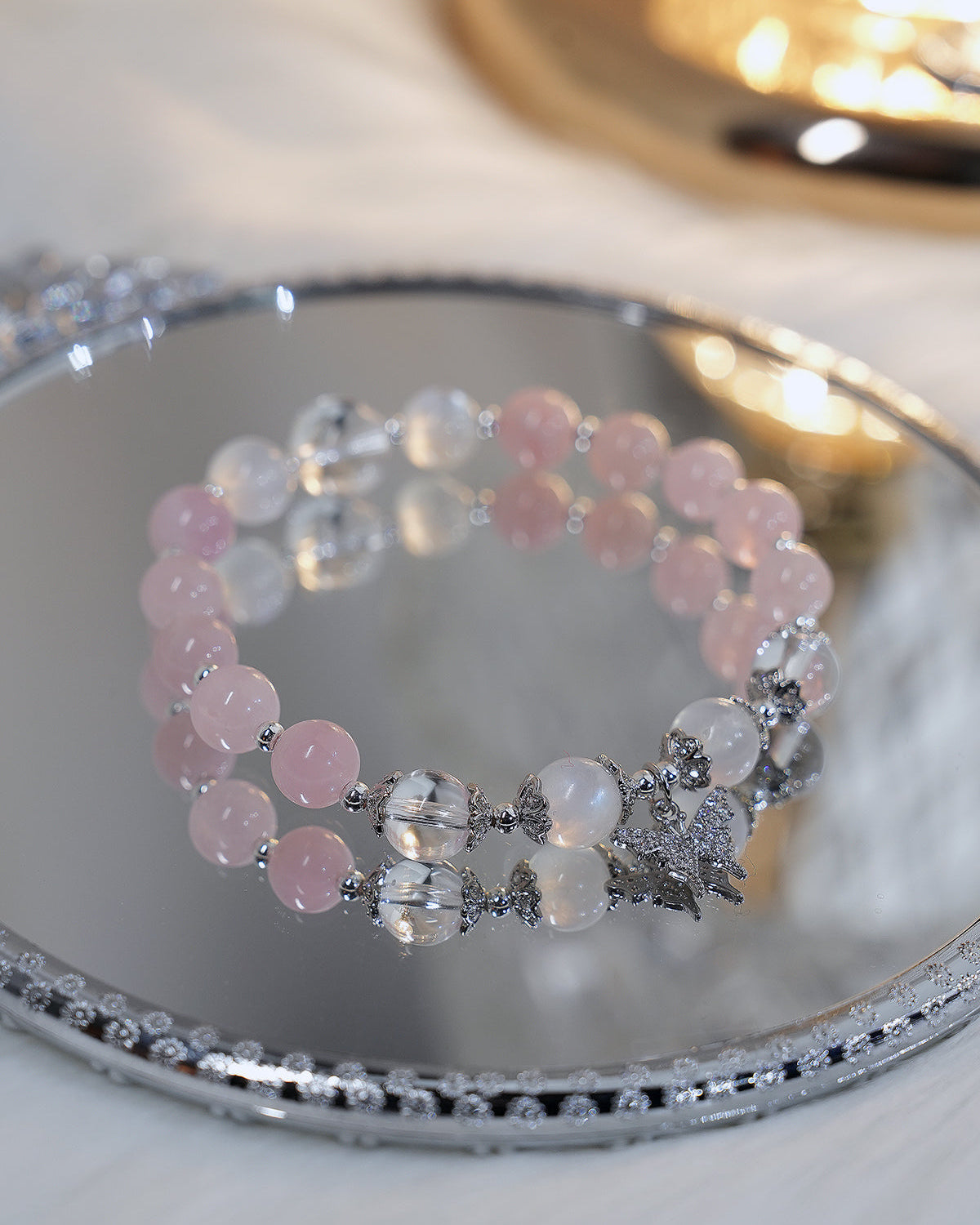Cherry Bloom, Moonstone & Rose Quartz Bracelet, Attract Love