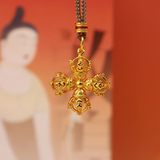 Gold-Plated 925 Silver|Double Vajra Cross Pendant - Ultimate Symbol of Unshakable Balance & Enlightened Power