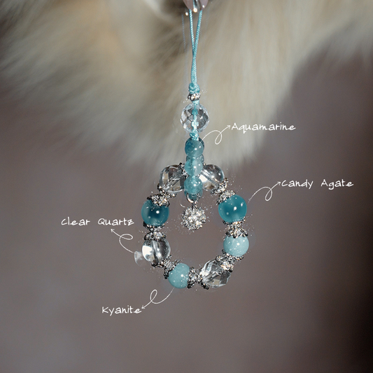 Charm Pendant|"Eternal Wellness", Aquamarine & Candy Agate, Soothe Mood & Nurture Inner Peace