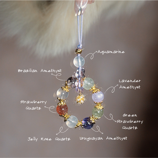 Charm Pendant|"Smooth Sailing", Amethyst & Strawberry Quartz, Gain Wisdom & Boost Good Connections