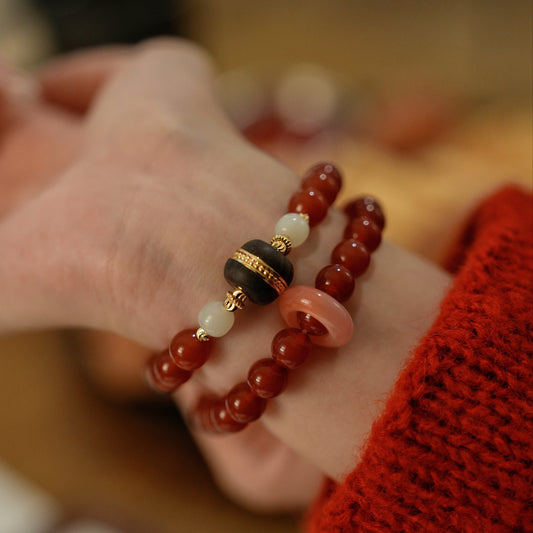 Double-wrap Bracelet|"Blazing Passion" Red Agate & Agarwood for Vitality & Protection