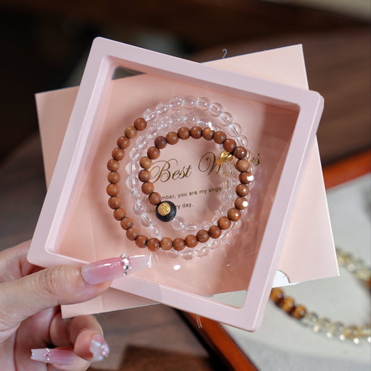 Multi-wrap Bracelet|"Orange Latte" Sandalwood & Clear Quartz for Calmness & Clarity