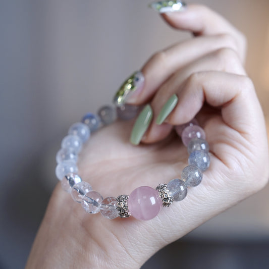 Bracelet|"Pink Kite Dream" Rose Quartz & Moonstone for Love & Dreams