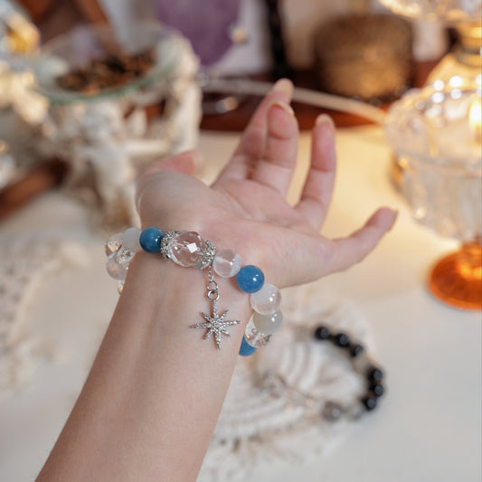 Bracelet|"Pure Harmony" White Phantom & Aquamarine for Purification & Wealth