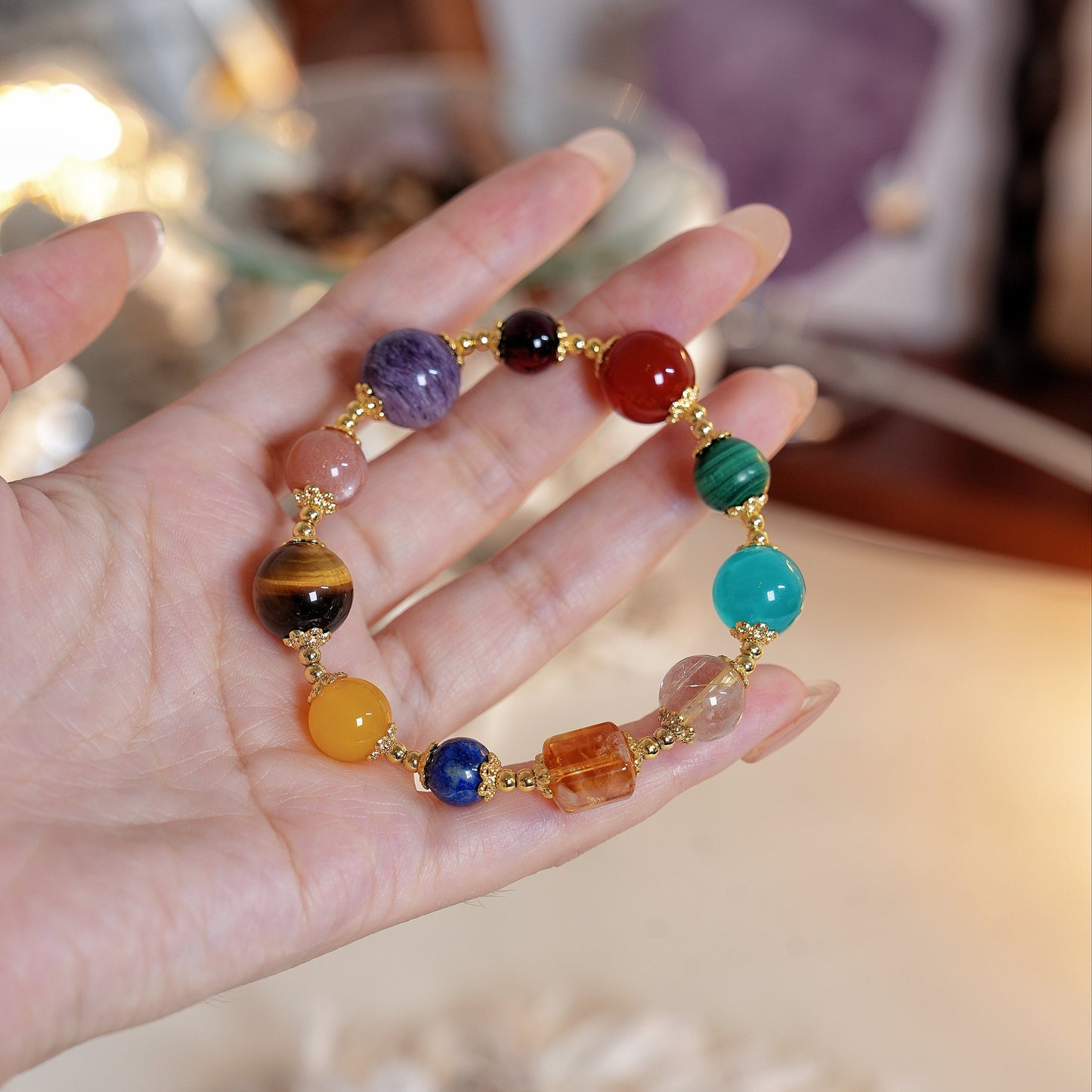 Bracelet|"Rainbow Energy" Amethyst, Citrine & Gemstones for Wealth & Intuition